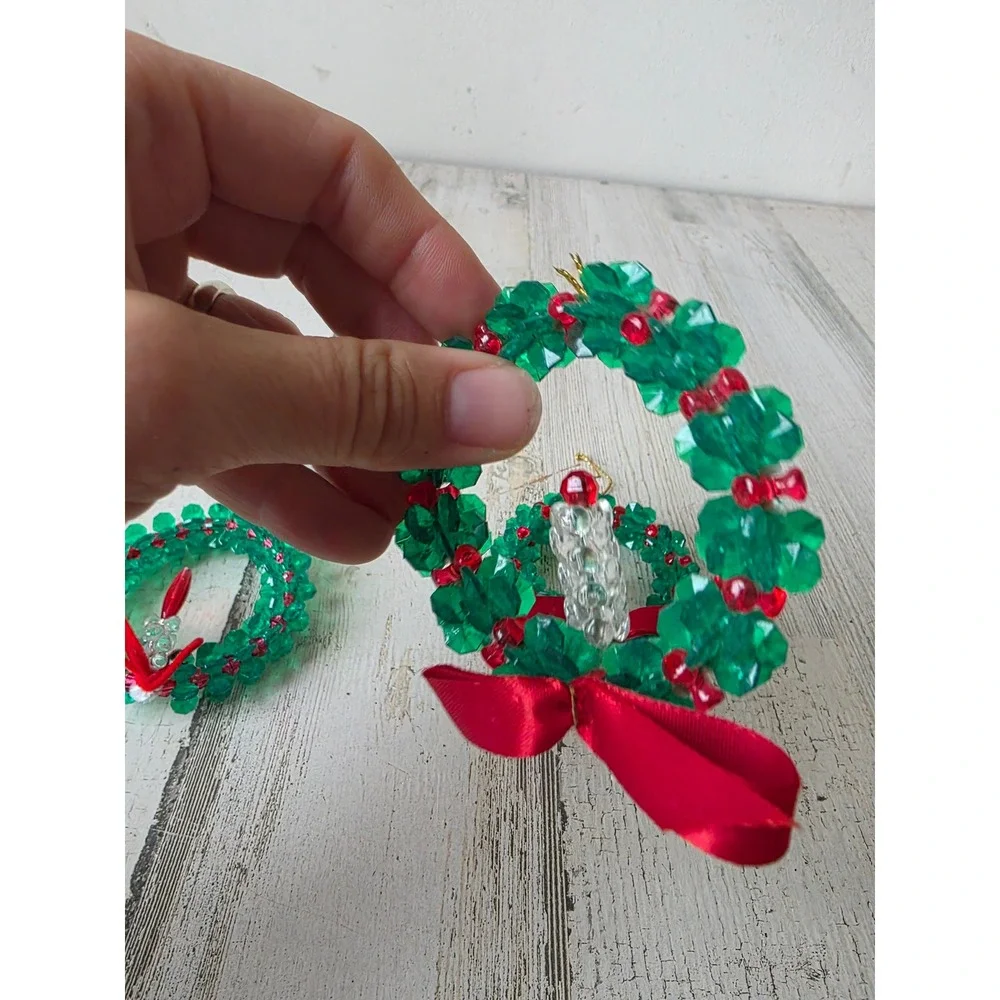Vintage beaded with candle ornament green red Xmas tree